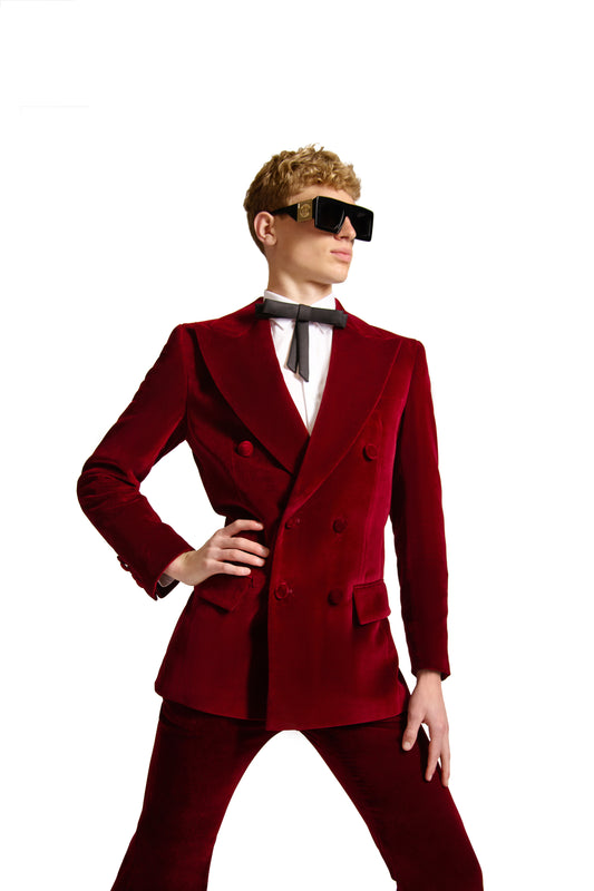 Peak Lapel Double Breasted Velvet Blazer
