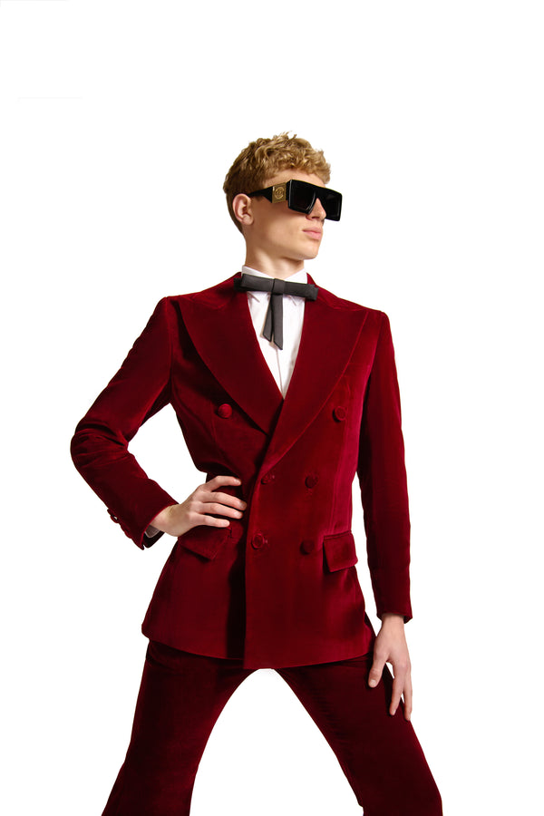 Peak Lapel Double Breasted Velvet Blazer