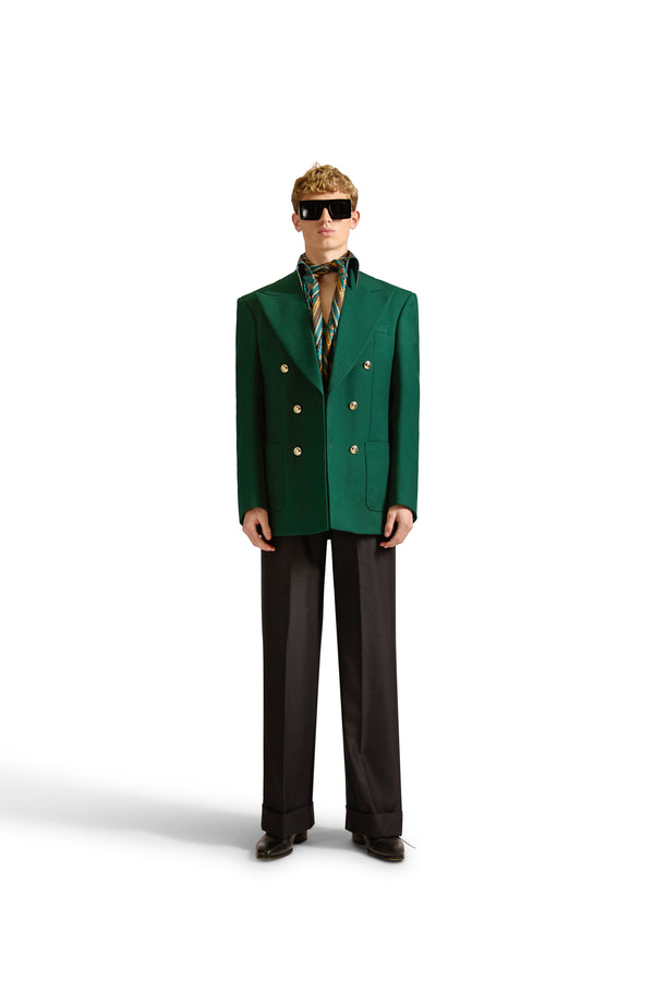 Peak Lapel Double Breasted Twill Wool Blazer