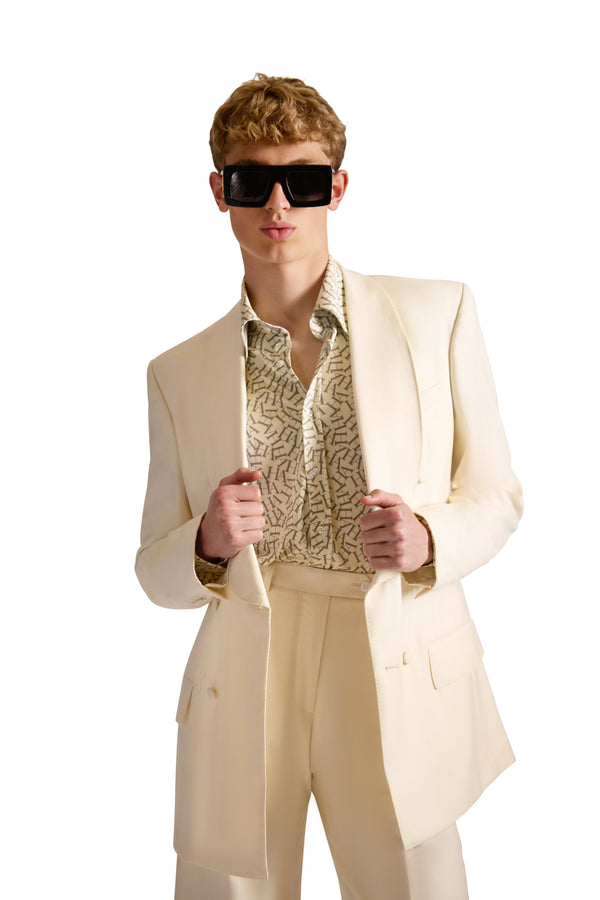 Shawl Lapel Double Breasted Wool Blazer