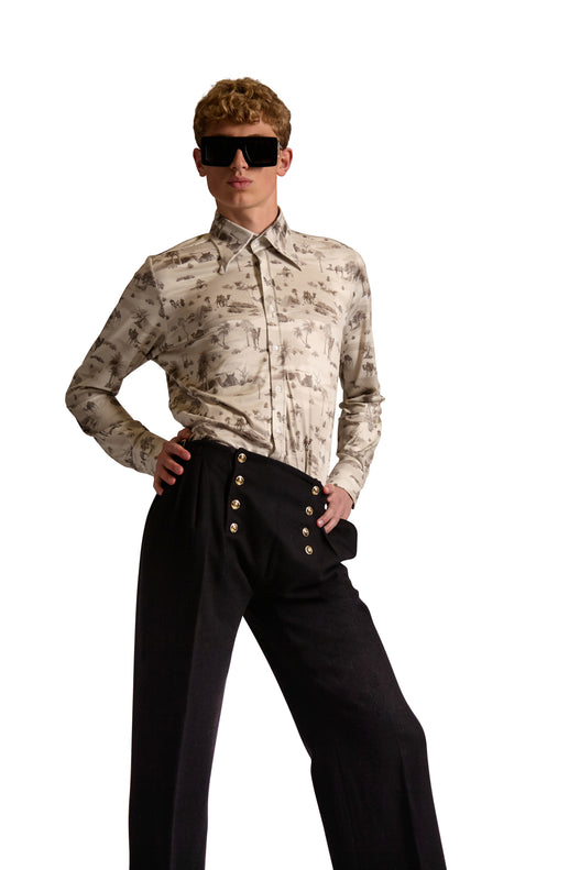 Tailored Wool Button Trousers