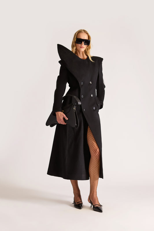 Tailored Wool Double Breasted Pointed Lapel Overcoat
