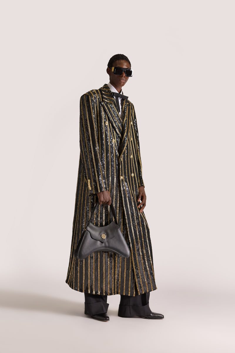 Hand-Embroidered Double Breasted Wool Overcoat
