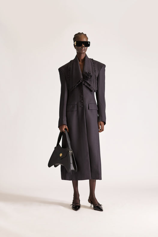 Single Breasted Self stripe Wool Overcoat