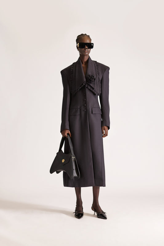Single Breasted Self stripe Wool Overcoat