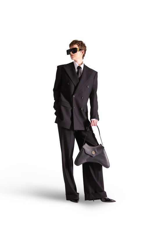 Peak Lapel Double Breasted Pinstripe Wool Blazer