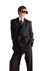 Peak Lapel Double Breasted Pinstripe Wool Blazer