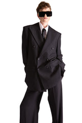 Peak Lapel Double Breasted Pinstripe Wool Blazer