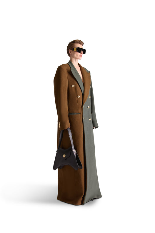 Peak Lapel Double Breasted Wool Overcoat