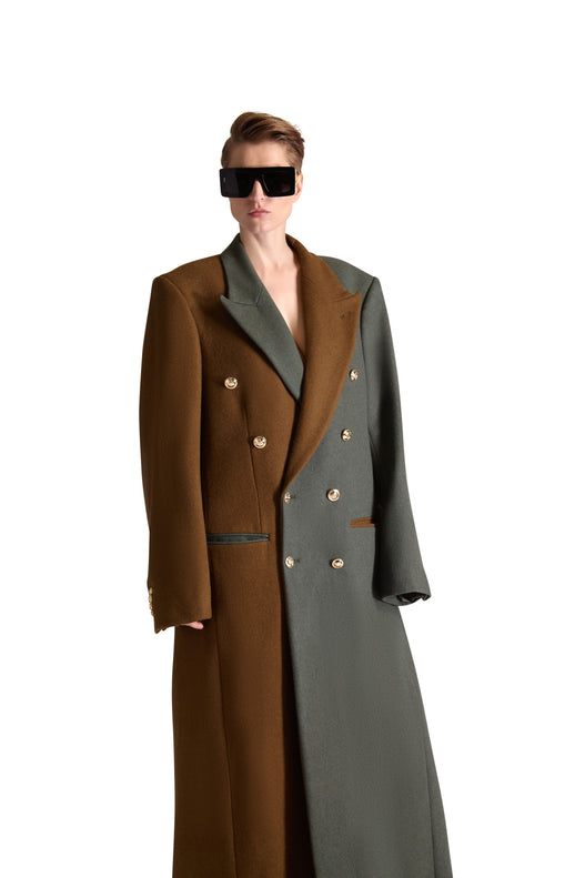 Peak Lapel Double Breasted Wool Overcoat