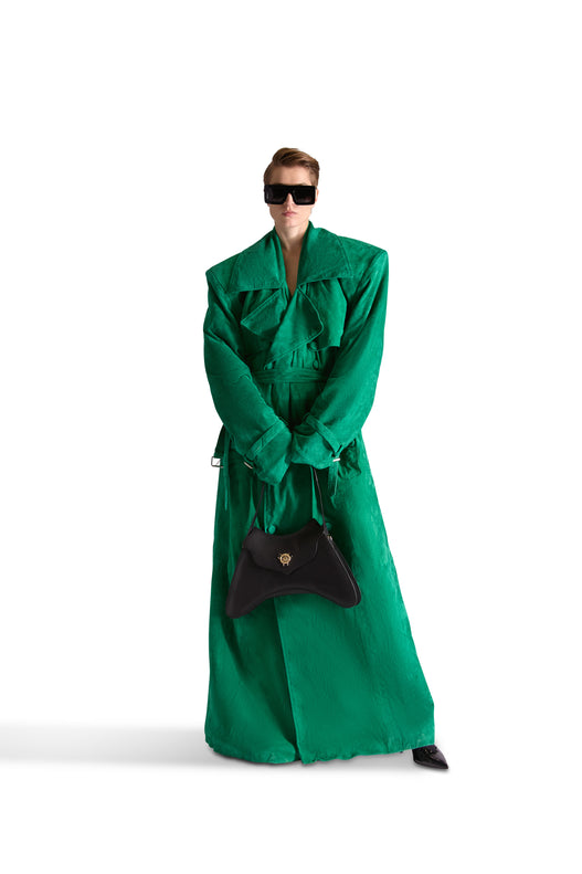 Double Breasted Belted Suede Long Coat