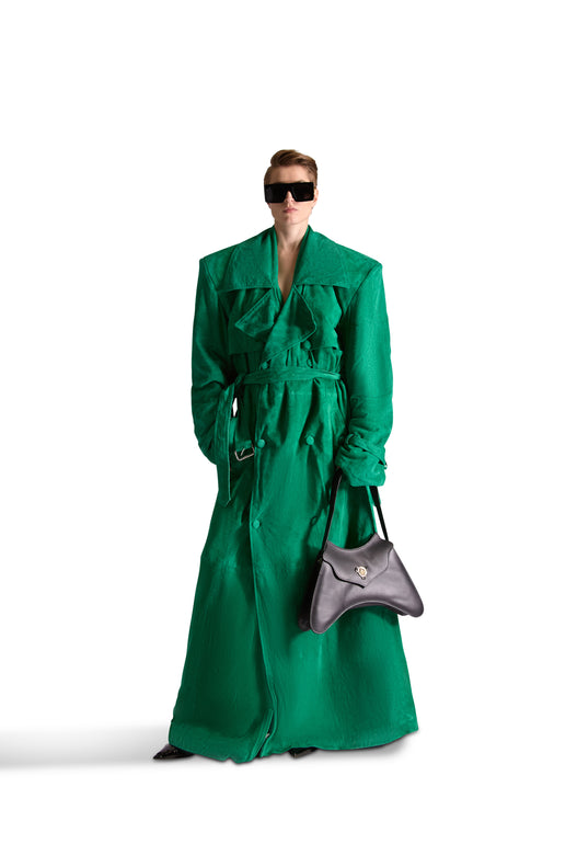 Double Breasted Belted Suede Long Coat