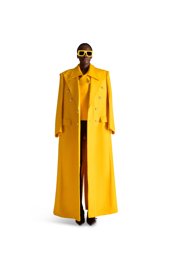 Peak Lapel Double Breasted Wool Overcoat