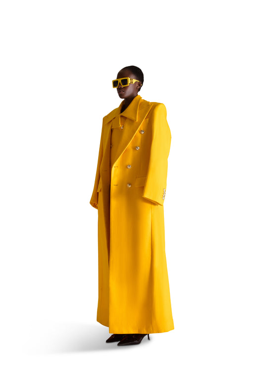 Peak Lapel Single Breasted Wool Overcoat