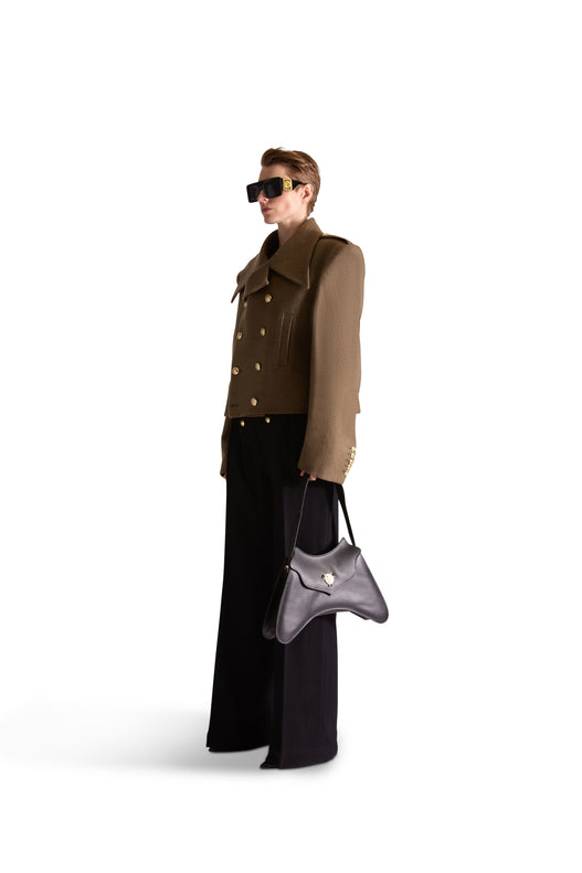 Shirt collar double breasted wool jacket