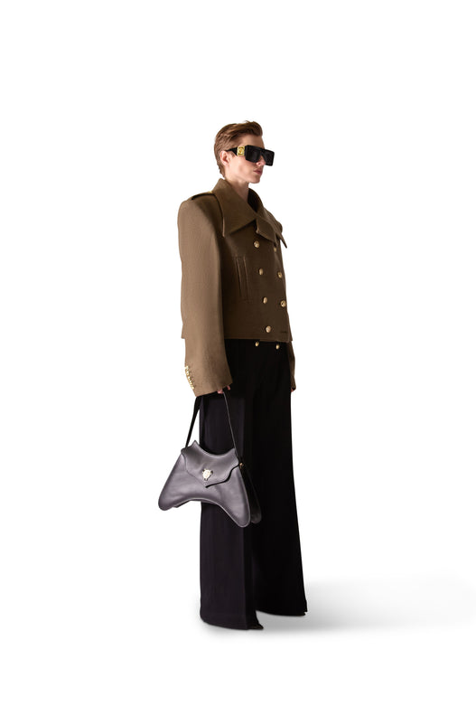 Shirt collar double breasted wool jacket
