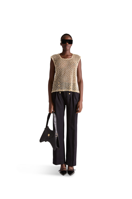 Hand Embroidered beaded pearl top