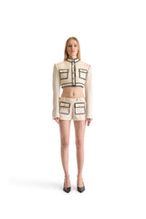 Tailored Wool Contrast Piping Shorts