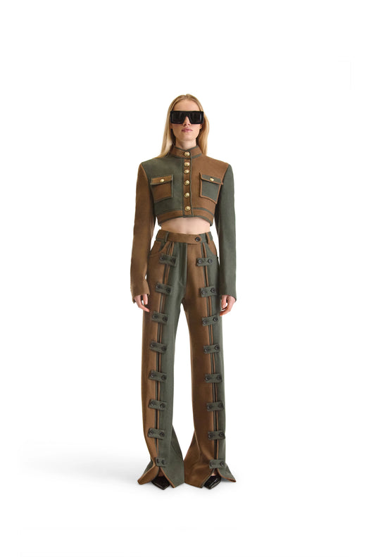 Helen Anthony Tailored Contrast Piping Jacket & Wide-Leg Trouser Set