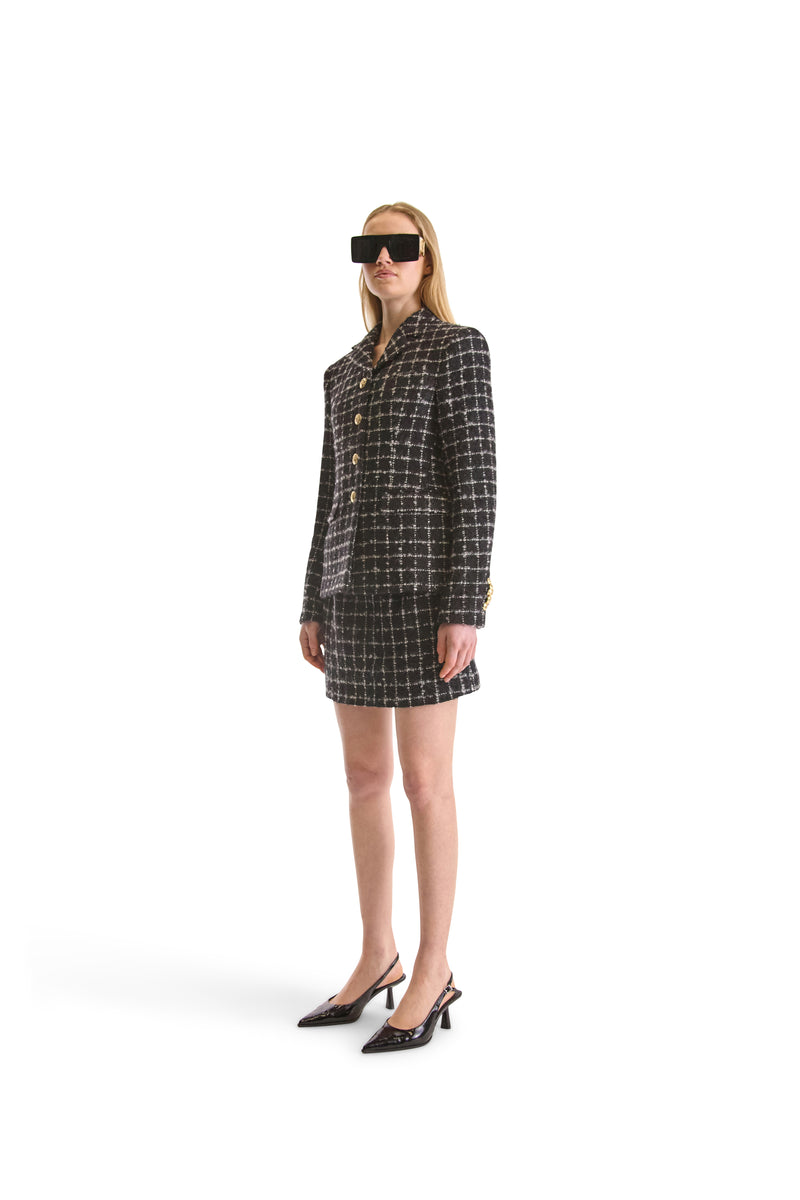 Notch Lapel Single Breasted Tweed Jacket