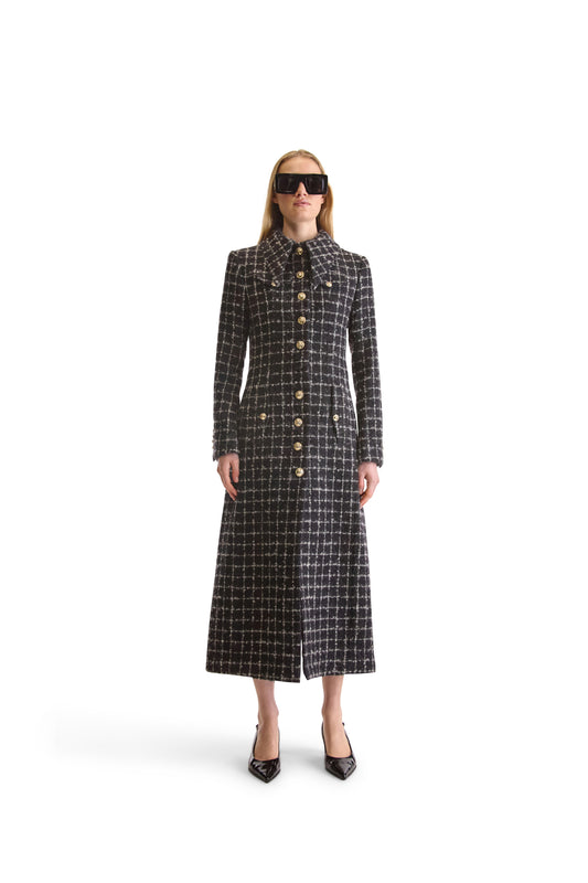 Shirt Collared Tweed Long Coat