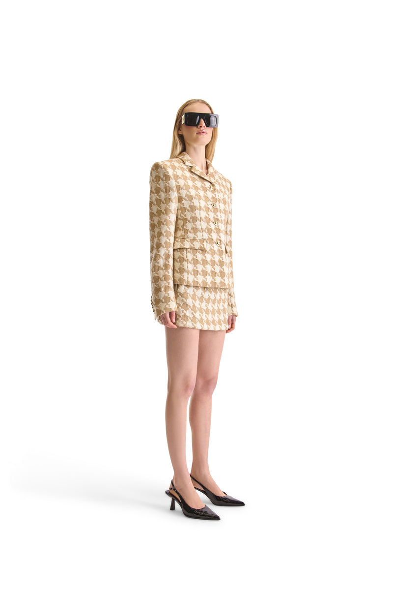 Notch Lapel Single Breasted Houndstooth Jacket