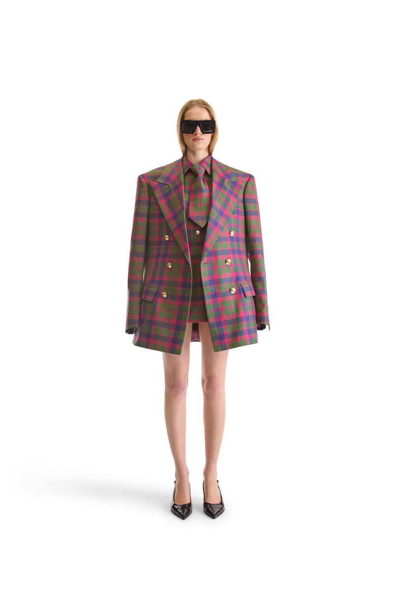 Peak Lapel Double Breasted Plaid Wool Blazer