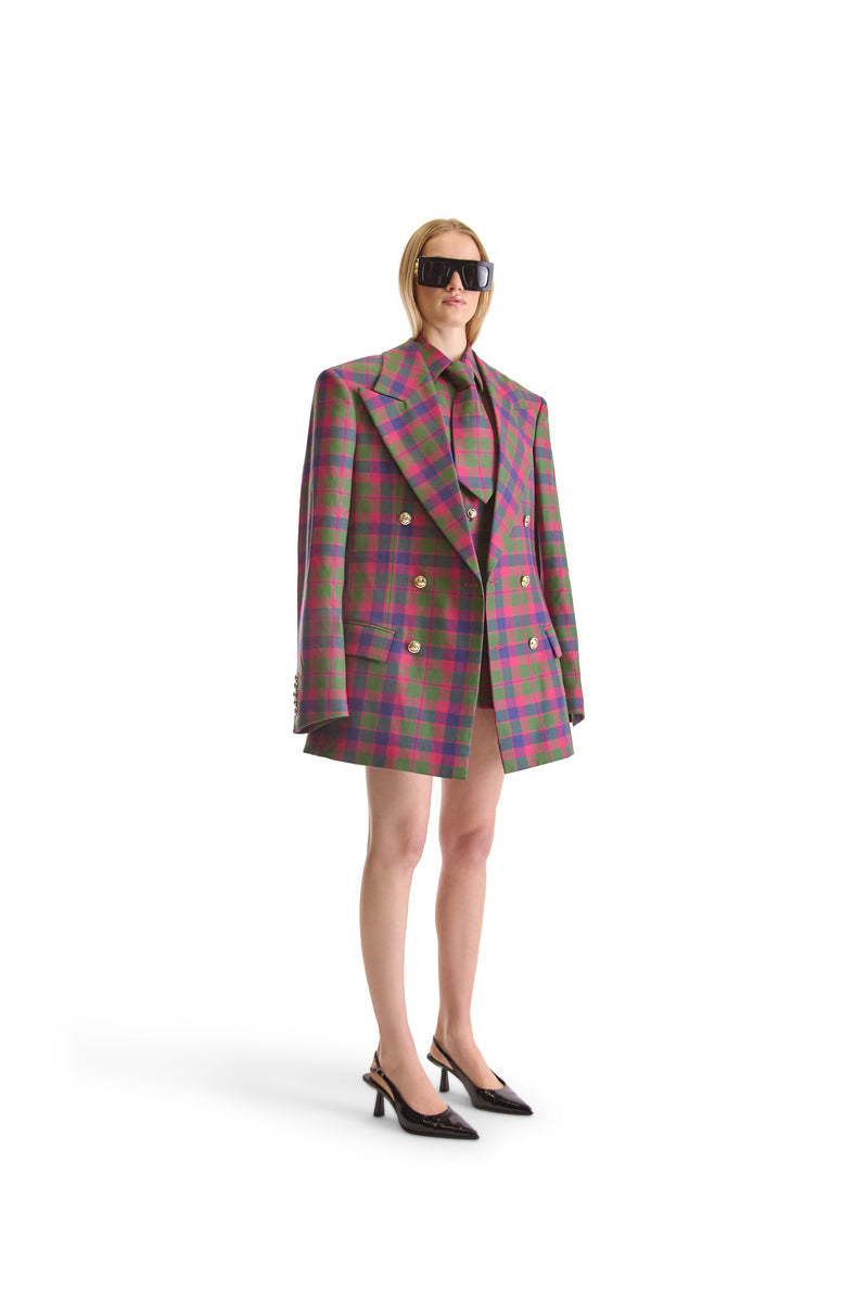 Peak Lapel Double Breasted Plaid Wool Blazer