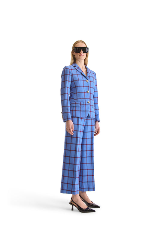 Tailored Wool Cashmere Wide Leg Check Trouser