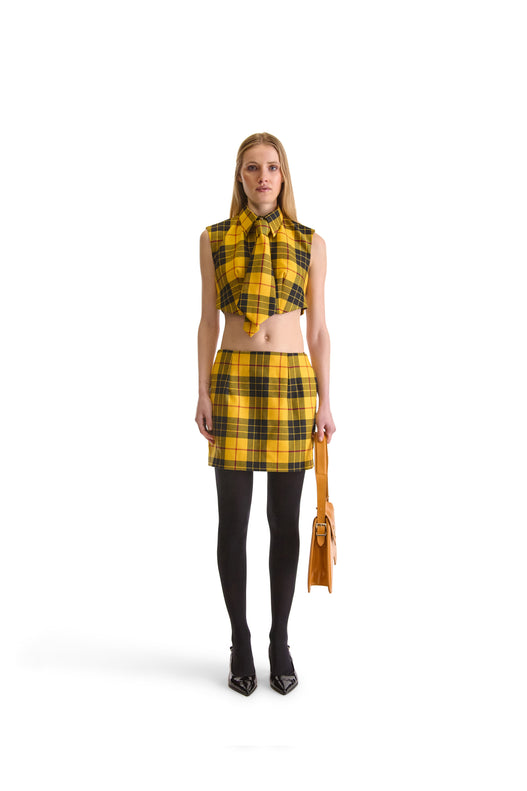 Tailored Wool Plaid Cropped Shirt