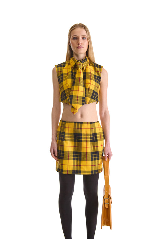 Tailored Wool Plaid Cropped Shirt