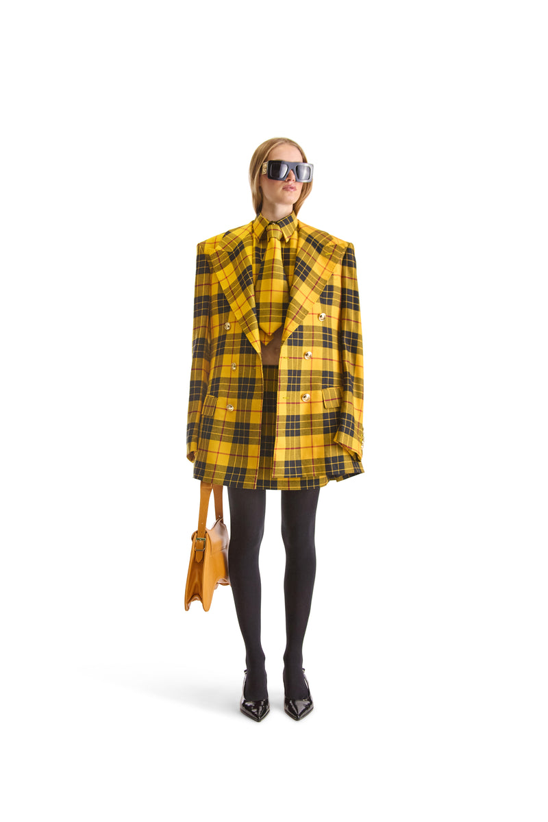 Peak Lapel Double Breasted Plaid Wool Blazer