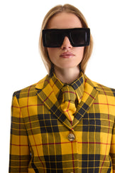 Tailored Wool Plaid Cropped Shirt