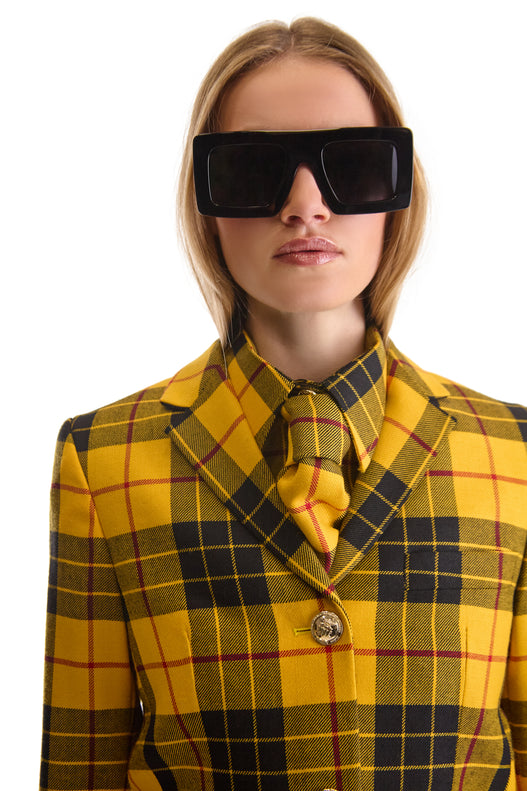 Tailored Wool Plaid Cropped Shirt