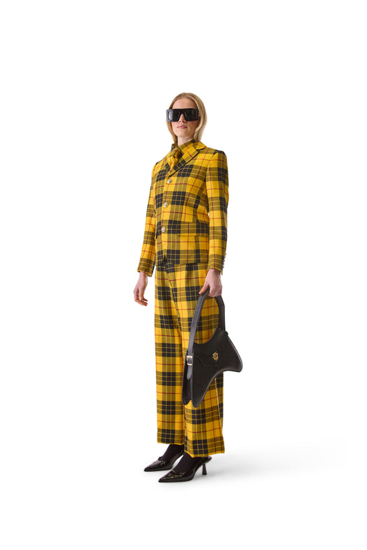 Tailored Wool Wide Leg Plaid Trousers