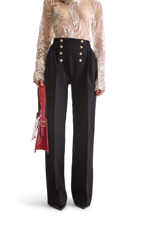 Tailored Wool Button Trouser