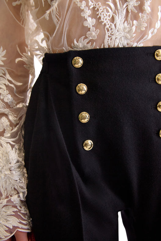 Tailored Wool Button Trouser