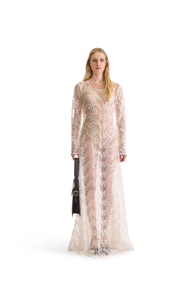 Hand Embroidered Sheer Evening Dress