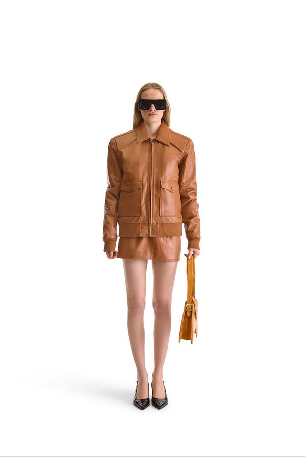 Tailored Leather Zip Up Jacket