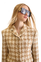 Notch Lapel Single Breasted Houndstooth Jacket