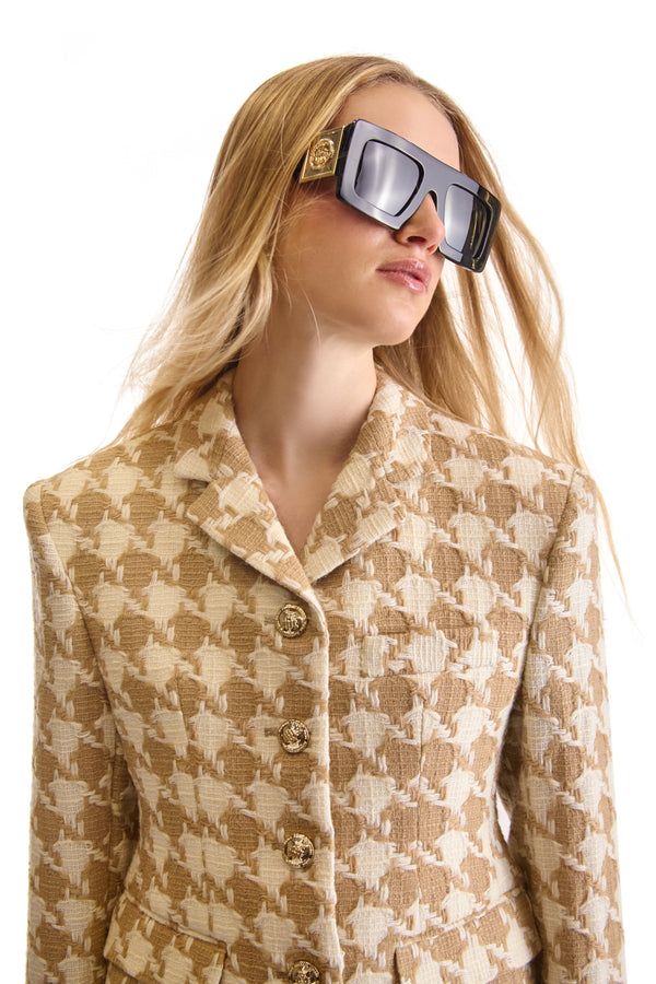 Notch Lapel Single Breasted Houndstooth Jacket