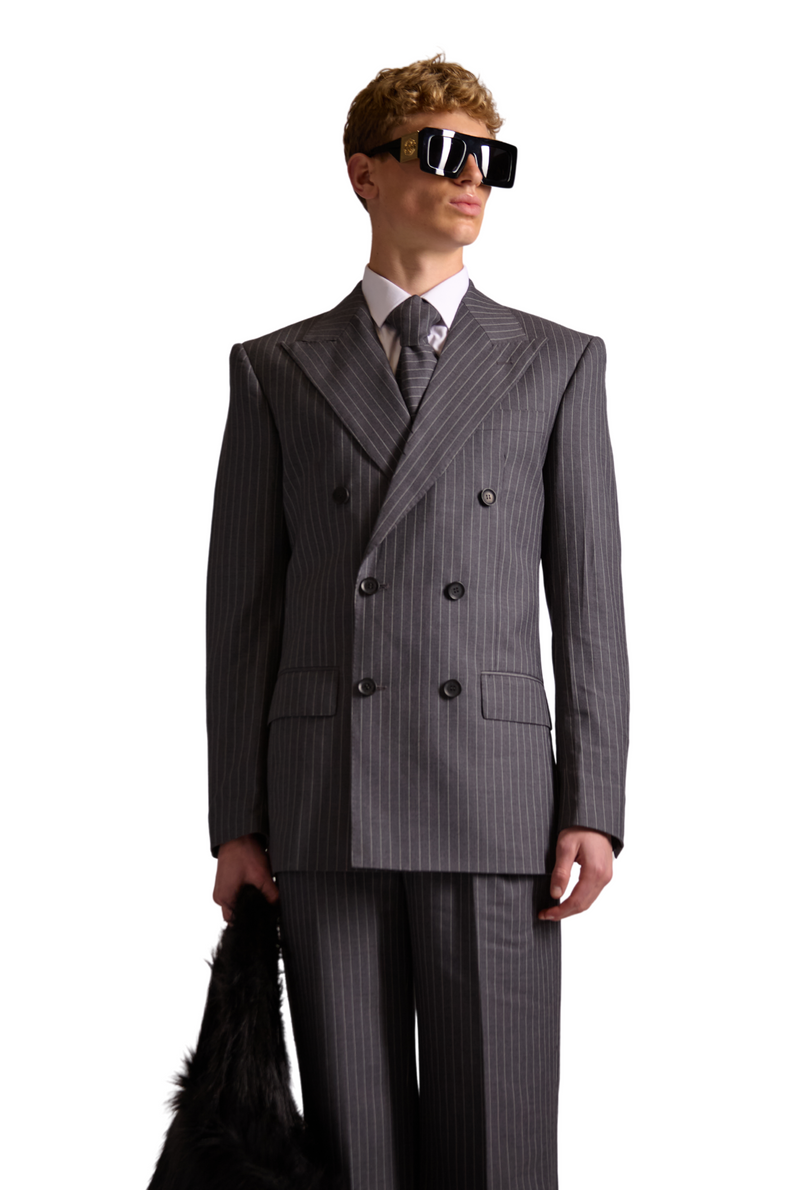 Pinstripe Peak Lapel Double Breasted Blazer