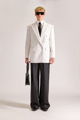 Hand-Embroidered Double Breasted Wool Blazer