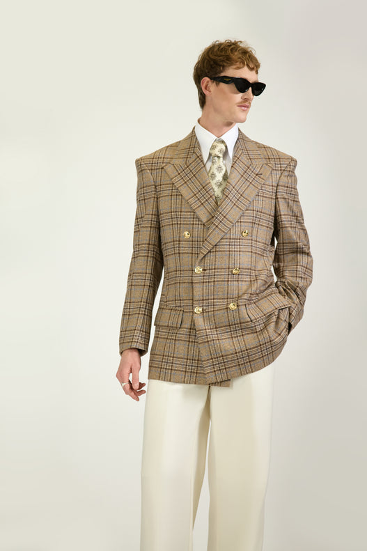 Tailored Double Breasted Wool Check Suit