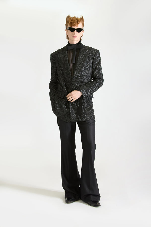 Hand-Embroidered Wool Blazer & Trousers