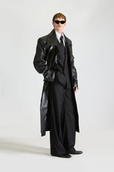 Self Stripe Wool Suit & Leather Overcoat