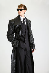 Self Stripe Wool Suit & Leather Overcoat
