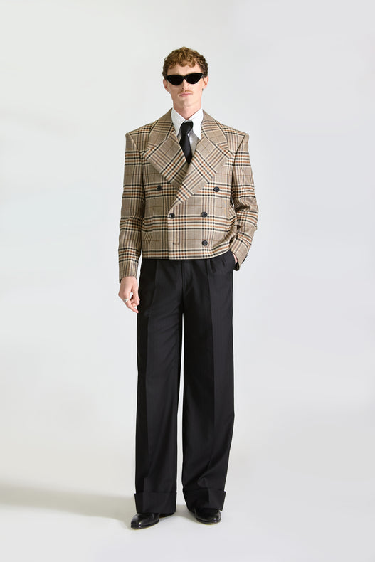 Tailored Double Breasted Check Wool Jacket & Suit Trousers
