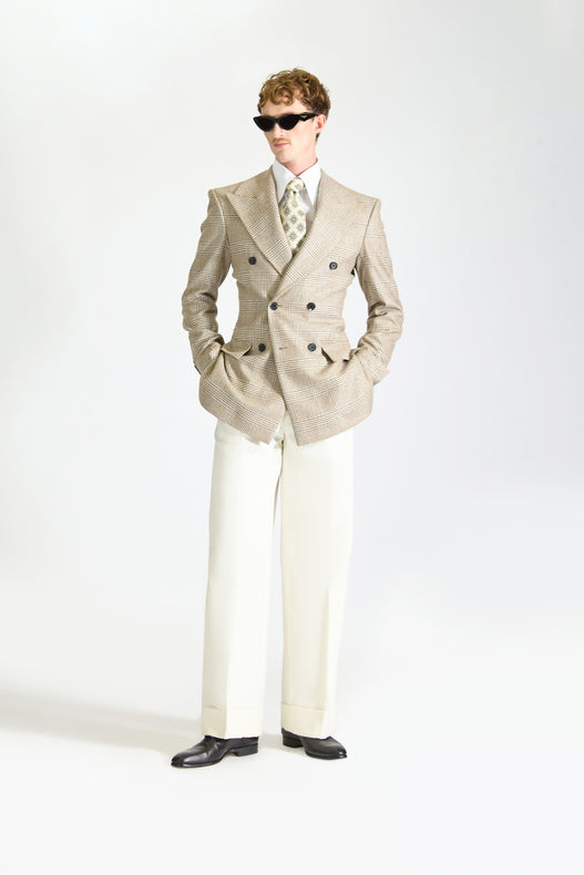 Double Breasted Wool & Cashmere Check Suit