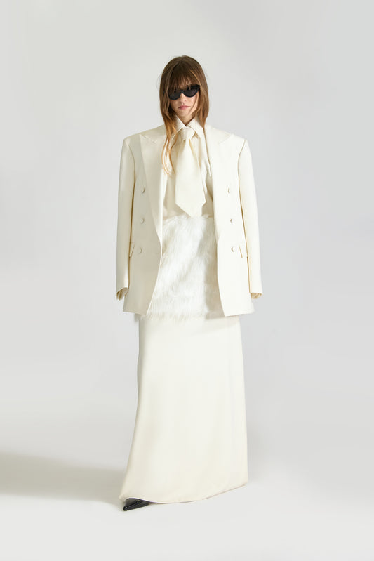 Tailored Fur Backless Wool Dress & Blazer